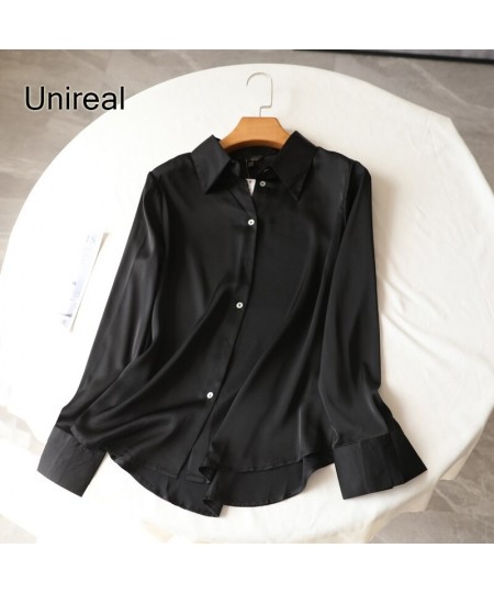 Unireal 2023 Spring New Women Satin Shirts Blouses Long Sleeve Casual Loose Female Shirt Streetwear Tops $42.21 - Blouses & S...