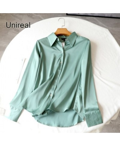 Unireal 2023 Spring New Women Satin Shirts Blouses Long Sleeve Casual Loose Female Shirt Streetwear Tops $42.21 - Blouses & S...