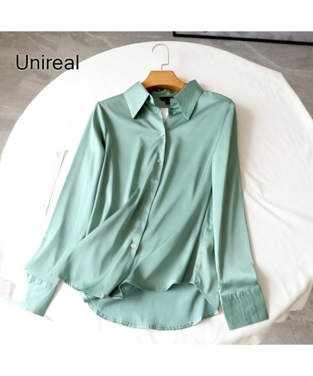 Unireal 2023 Spring New Women Satin Shirts Blouses Long Sleeve Casual Loose Female Shirt Streetwear Tops $42.21 - Blouses & S...