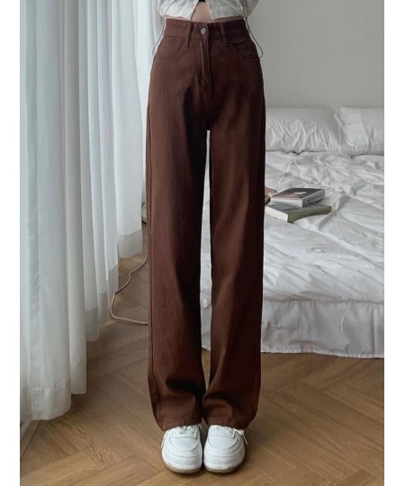 Summer Women Brown Jeans High Waist Loose Straight Wide Leg Denim Female Y2k Casual Streetwear Vintage Baggy Trouser $32.21 -...