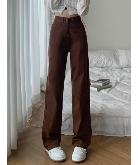 Summer Women Brown Jeans High Waist Loose Straight Wide Leg Denim Female Y2k Casual Streetwear Vintage Baggy Trouser $32.21 -...