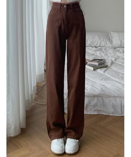 Summer Women Brown Jeans High Waist Loose Straight Wide Leg Denim Female Y2k Casual Streetwear Vintage Baggy Trouser $32.21 -...