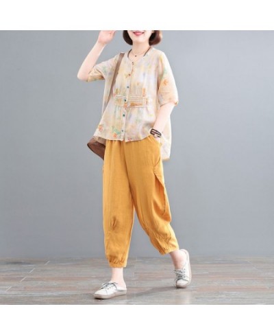 2 Piece Sets Women Cotton Linen Shirts And Pants New 2022 Summer Vintage Style Loose Comfortable Female Casual Suits D211 $51...