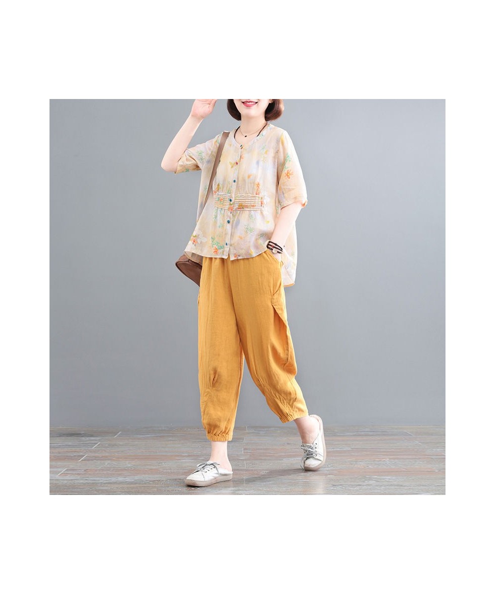 2 Piece Sets Women Cotton Linen Shirts And Pants New 2022 Summer Vintage Style Loose Comfortable Female Casual Suits D211 $51...