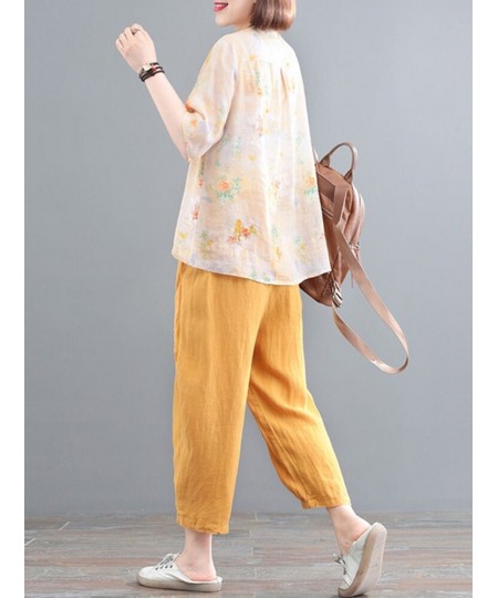 2 Piece Sets Women Cotton Linen Shirts And Pants New 2022 Summer Vintage Style Loose Comfortable Female Casual Suits D211 $51...