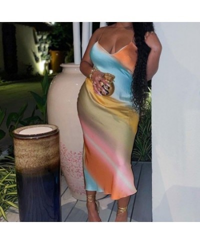 Women's Sexy V-Neck Backless Rainbow Print Slip Dress Summer Plus Size African Fashion Harajuku Party Office Lady Maxi Dress ...