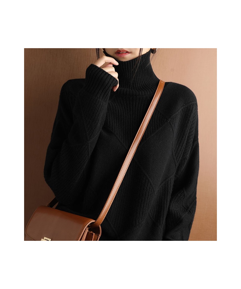 Cashmere sweater women turtleneck sweater pure color knitted turtleneck pullover 100% pure wool loose large size sweater wome...