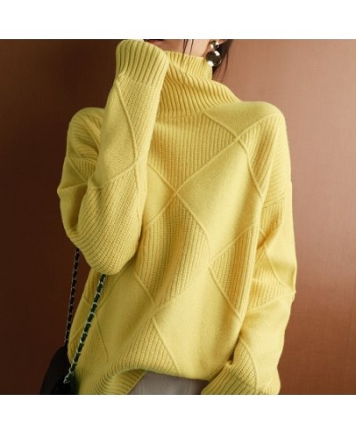 Cashmere sweater women turtleneck sweater pure color knitted turtleneck pullover 100% pure wool loose large size sweater wome...