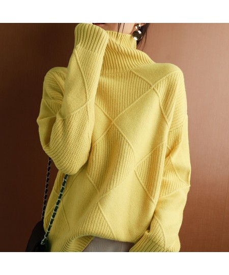 Cashmere sweater women turtleneck sweater pure color knitted turtleneck pullover 100% pure wool loose large size sweater wome...