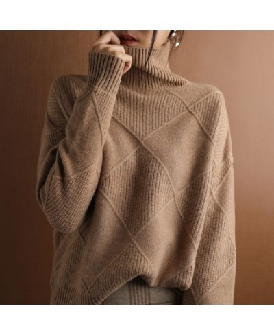 Cashmere sweater women turtleneck sweater pure color knitted turtleneck pullover 100% pure wool loose large size sweater wome...