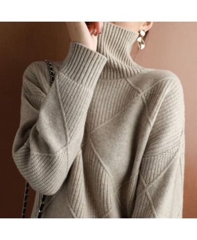 Cashmere sweater women turtleneck sweater pure color knitted turtleneck pullover 100% pure wool loose large size sweater wome...