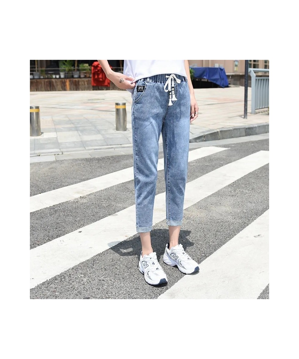 Streetwear Ladies Slim Jeans Elastic Waist Drawstring Baggy Harem Pants Female 2022 Spring Straight Denim Trousers For Women ...