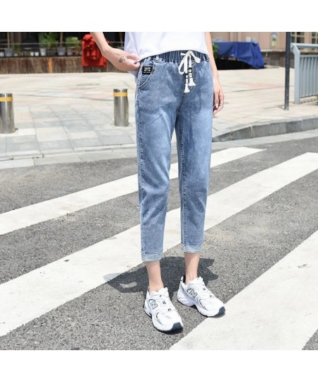 Streetwear Ladies Slim Jeans Elastic Waist Drawstring Baggy Harem Pants Female 2022 Spring Straight Denim Trousers For Women ...