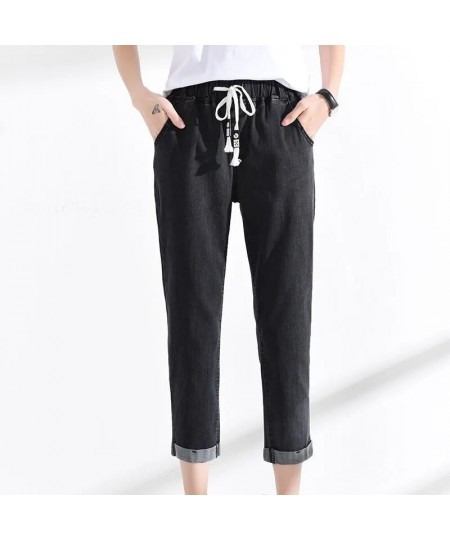 Streetwear Ladies Slim Jeans Elastic Waist Drawstring Baggy Harem Pants Female 2022 Spring Straight Denim Trousers For Women ...