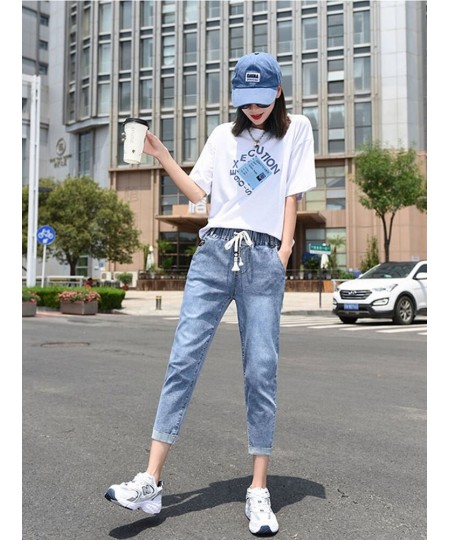 Streetwear Ladies Slim Jeans Elastic Waist Drawstring Baggy Harem Pants Female 2022 Spring Straight Denim Trousers For Women ...