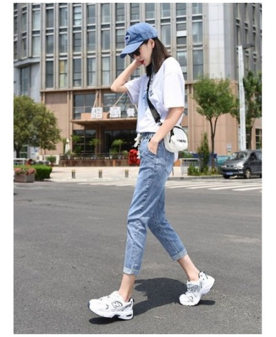 Streetwear Ladies Slim Jeans Elastic Waist Drawstring Baggy Harem Pants Female 2022 Spring Straight Denim Trousers For Women ...