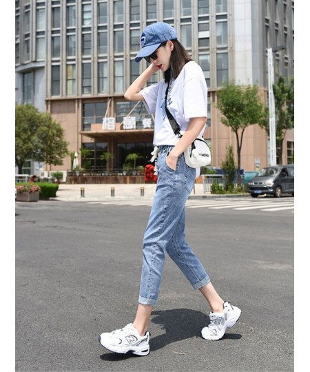 Streetwear Ladies Slim Jeans Elastic Waist Drawstring Baggy Harem Pants Female 2022 Spring Straight Denim Trousers For Women ...