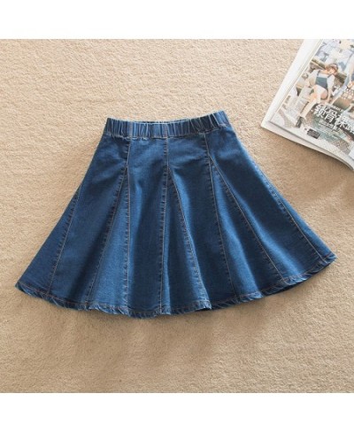 S-9XL Women A-Lined Denim Mini Skirt Jeans Patchwork High Waist Pleated Skirt Preppy Style New Summer $43.12 - Skirts