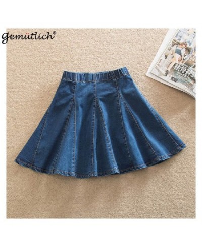 S-9XL Women A-Lined Denim Mini Skirt Jeans Patchwork High Waist Pleated Skirt Preppy Style New Summer $43.12 - Skirts