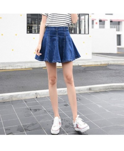 S-9XL Women A-Lined Denim Mini Skirt Jeans Patchwork High Waist Pleated Skirt Preppy Style New Summer $43.12 - Skirts