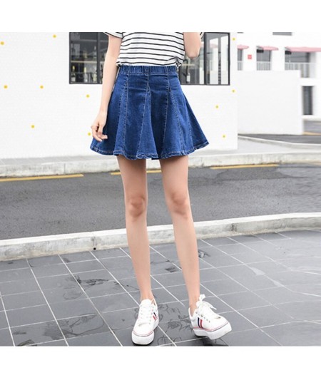 S-9XL Women A-Lined Denim Mini Skirt Jeans Patchwork High Waist Pleated Skirt Preppy Style New Summer $43.12 - Skirts