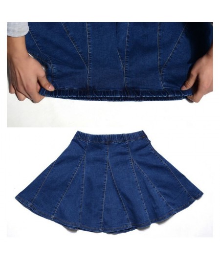 S-9XL Women A-Lined Denim Mini Skirt Jeans Patchwork High Waist Pleated Skirt Preppy Style New Summer $43.12 - Skirts