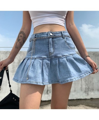 y2k Pink Denim Pleated Skirts Mini Solid Casual Woman Fashion Korean Style High Waist Skirt with Lined Hot Club Party Girls $...