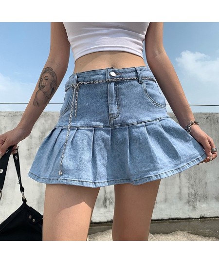 y2k Pink Denim Pleated Skirts Mini Solid Casual Woman Fashion Korean Style High Waist Skirt with Lined Hot Club Party Girls $...