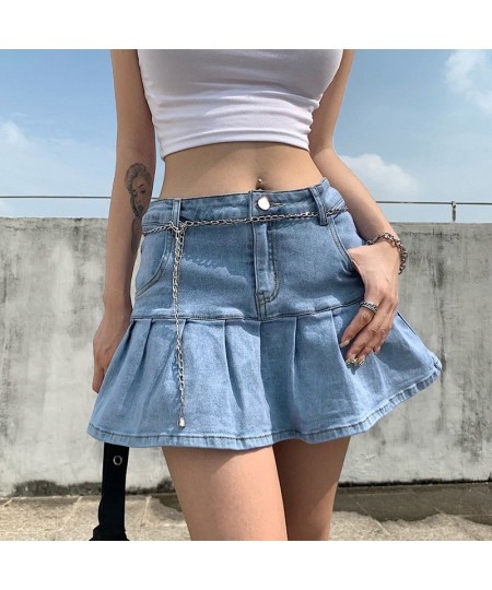 y2k Pink Denim Pleated Skirts Mini Solid Casual Woman Fashion Korean Style High Waist Skirt with Lined Hot Club Party Girls $...