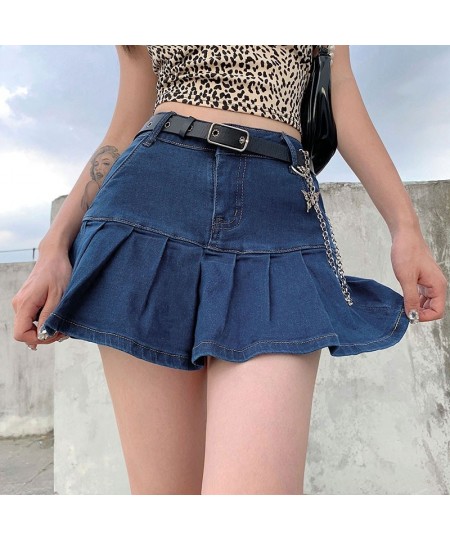 y2k Pink Denim Pleated Skirts Mini Solid Casual Woman Fashion Korean Style High Waist Skirt with Lined Hot Club Party Girls $...