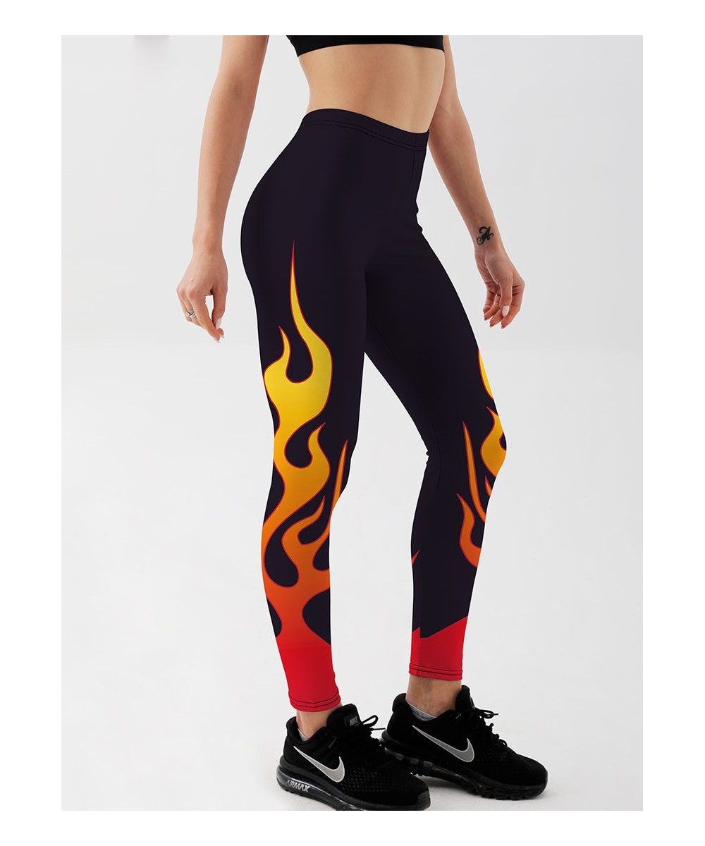 Summer style Fire flame Printing Punk Stretchy Trousers Casual Pants Womens Novelty Fitness High Waist Plus Size Leggings $18...