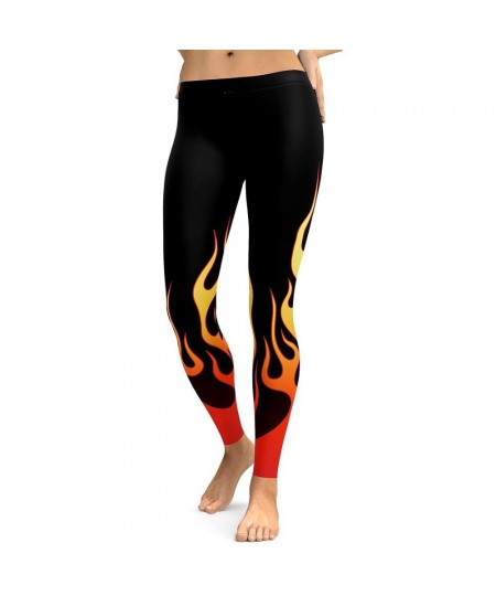 Summer style Fire flame Printing Punk Stretchy Trousers Casual Pants Womens Novelty Fitness High Waist Plus Size Leggings $18...