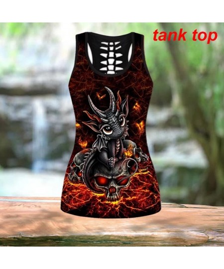 Lovely Dragon and Skull Red Fire Hollow Tank Top and Legging 3D Print Outfit for Women Casual Yoga Pants $22.95 - Bottoms