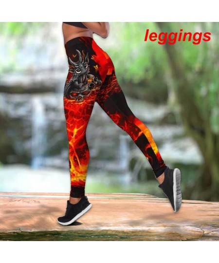 Lovely Dragon and Skull Red Fire Hollow Tank Top and Legging 3D Print Outfit for Women Casual Yoga Pants $22.95 - Bottoms