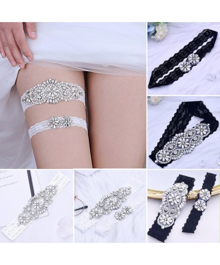 Wedding Bridal Garter Leg Ring Sexy Crystal Pearl Rhinestone Lace Garter Belt Women Party Dress Elastic Decor Thigh Leg Loops...