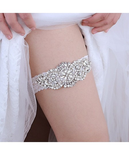 Wedding Bridal Garter Leg Ring Sexy Crystal Pearl Rhinestone Lace Garter Belt Women Party Dress Elastic Decor Thigh Leg Loops...