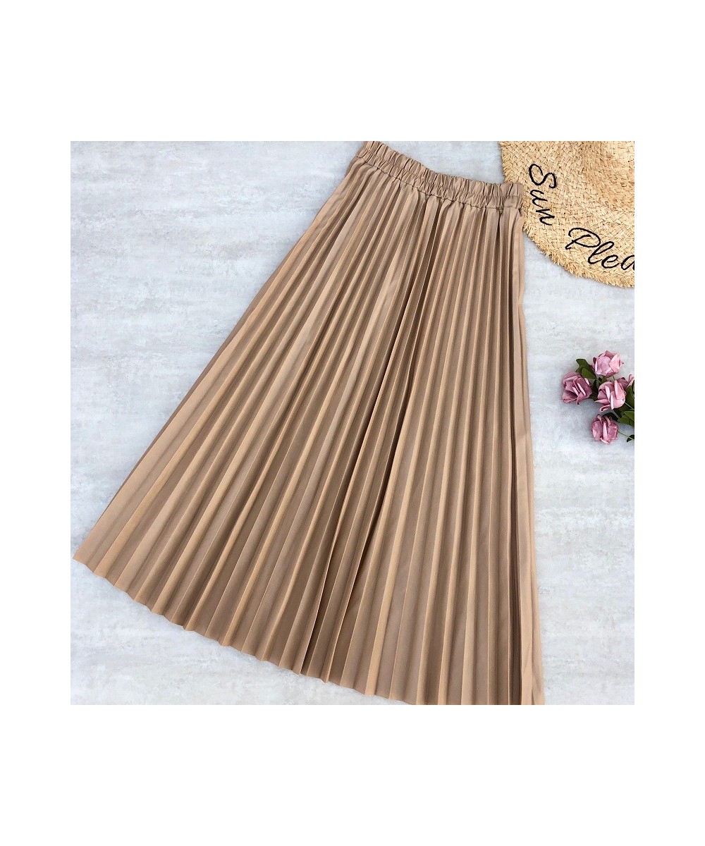 Winter Women Leather Skirts High Waist Solid Color Long Skirt PU Leather Elegant Fashion Women Pleated Midi Skirt Office Lady...