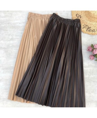 Winter Women Leather Skirts High Waist Solid Color Long Skirt PU Leather Elegant Fashion Women Pleated Midi Skirt Office Lady...