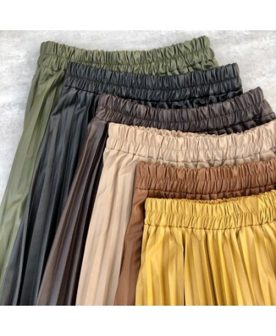 Winter Women Leather Skirts High Waist Solid Color Long Skirt PU Leather Elegant Fashion Women Pleated Midi Skirt Office Lady...