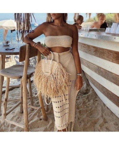 Women Beach Cover Up Lace Crochet Two Piece Bikini Cover Up Suit Swimwear Summer Beach Dress Bathing Beachwear Saida De Praia...