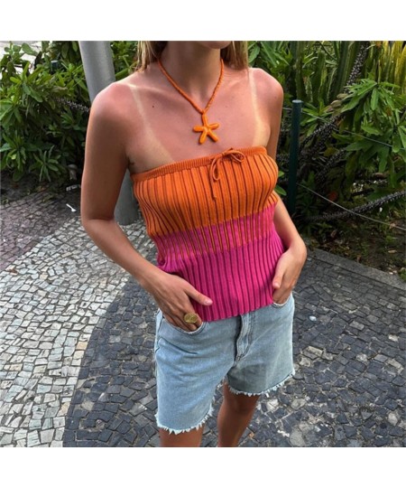 Summer Knitted Tube Top Women Fashion Patchwork Bodycon Crop Top Y2K Sexy Backless Club Party Strapless Tops 2023 Streetwear ...