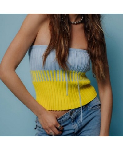 Summer Knitted Tube Top Women Fashion Patchwork Bodycon Crop Top Y2K Sexy Backless Club Party Strapless Tops 2023 Streetwear ...