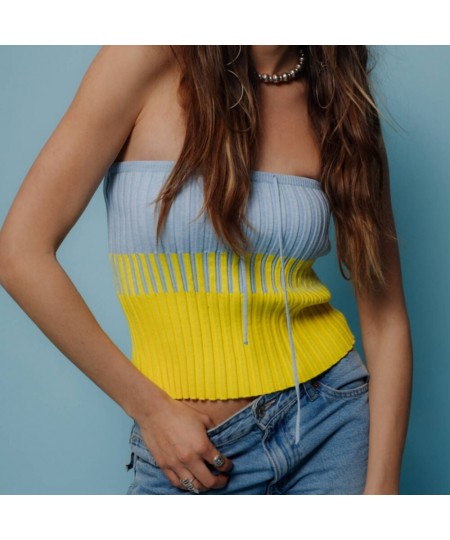 Summer Knitted Tube Top Women Fashion Patchwork Bodycon Crop Top Y2K Sexy Backless Club Party Strapless Tops 2023 Streetwear ...