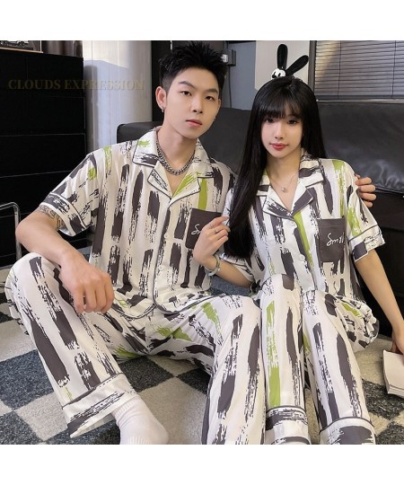 Spring Summer ICY Feelling Cartoon PJ Couple Pajama Sets Pyjamas Matching Sleep Loungewear Sleepwear Suits Pajamas for Lovers...