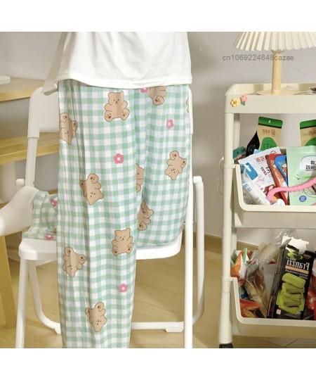 Cartoon Cute Pajamas Pants Women Casual Homewear Loose Soft Thin Trousers Y2k Korean Clothes Wide Leg Pants $29.66 - Pants & ...