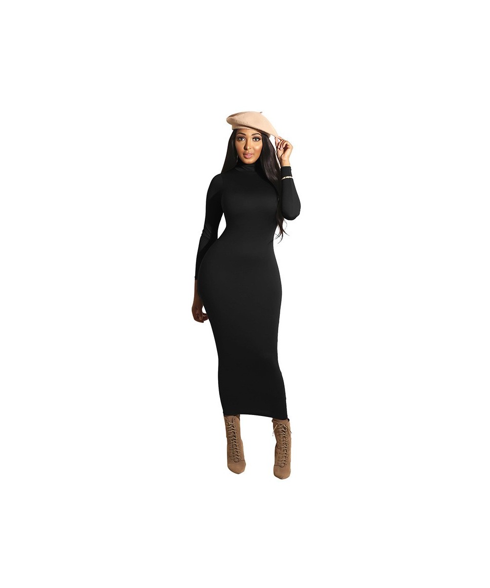 Nadafair Sexy Women Dress Long Sleeve Turtleneck Autumn Winter Solid Casual Basic Black White Bodycon Slim Maxi Dress For Wom...