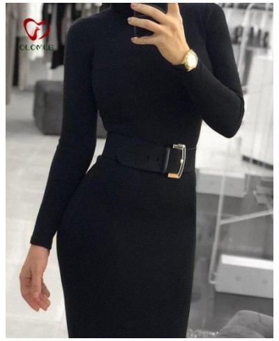 Nadafair Sexy Women Dress Long Sleeve Turtleneck Autumn Winter Solid Casual Basic Black White Bodycon Slim Maxi Dress For Wom...