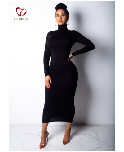 Nadafair Sexy Women Dress Long Sleeve Turtleneck Autumn Winter Solid Casual Basic Black White Bodycon Slim Maxi Dress For Wom...