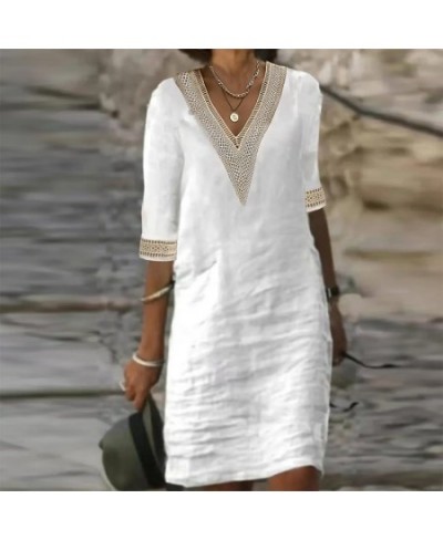 Summer Beach Party Dress Women Elegant V Neck Half Sleeve Loose Holiday Dresses For Women Midi Dress 2023 $40.14 - Dresses