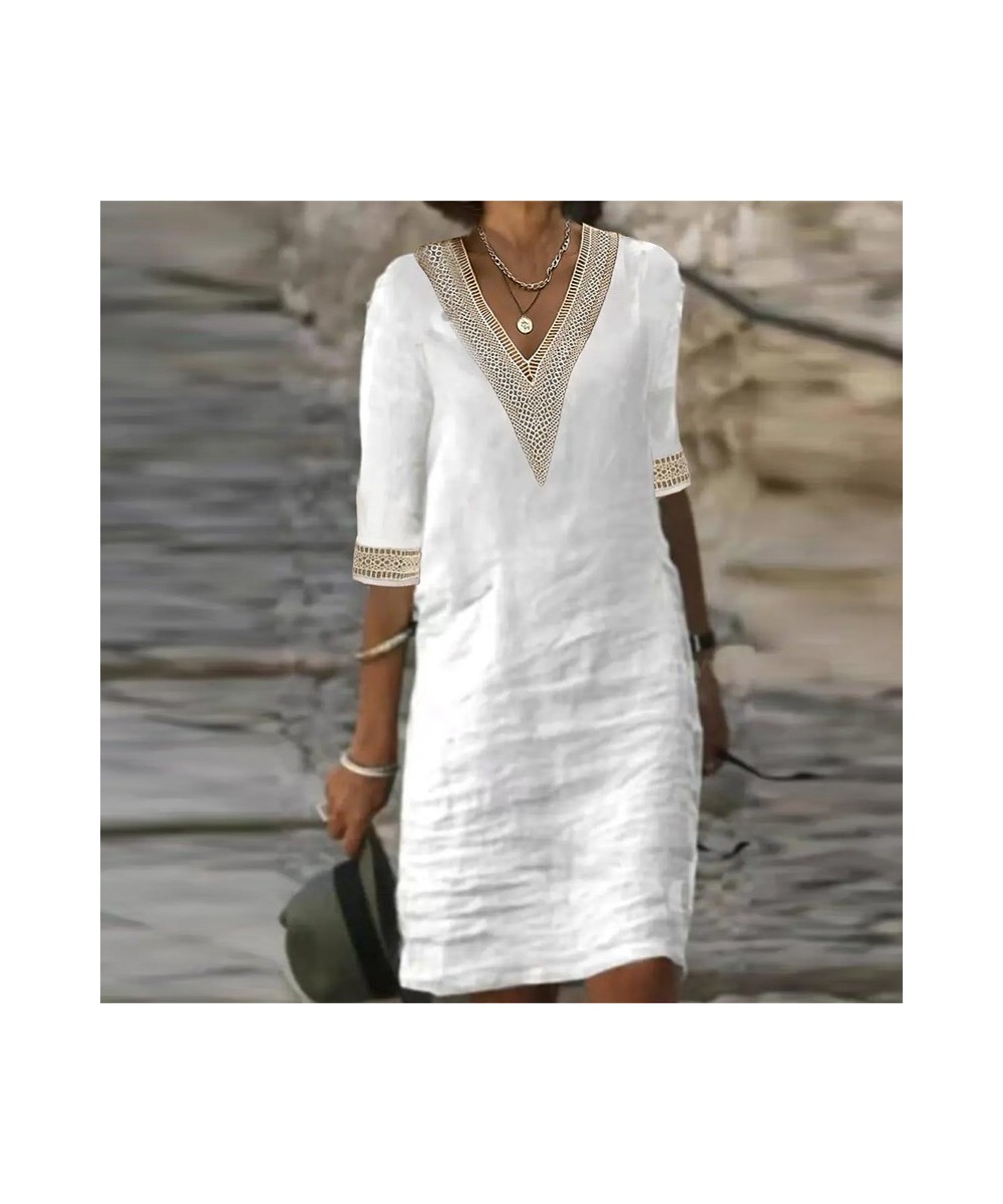 Summer Beach Party Dress Women Elegant V Neck Half Sleeve Loose Holiday Dresses For Women Midi Dress 2023 $40.14 - Dresses